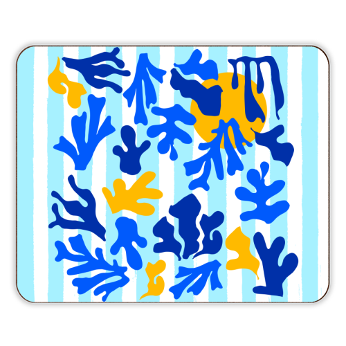Blue Stripes and Matisse Coastal Sunset Illustration - designer placemat by AbstraBotanica by Ezbie