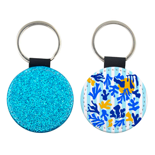 Blue Stripes and Matisse Coastal Sunset Illustration - keyring by AbstraBotanica by Ezbie