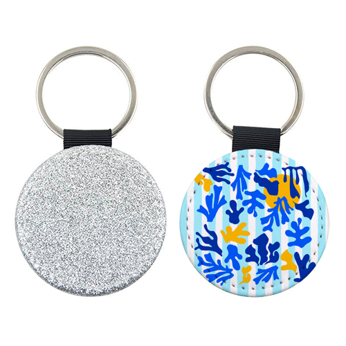 Blue Stripes and Matisse Coastal Sunset Illustration - keyring by AbstraBotanica by Ezbie