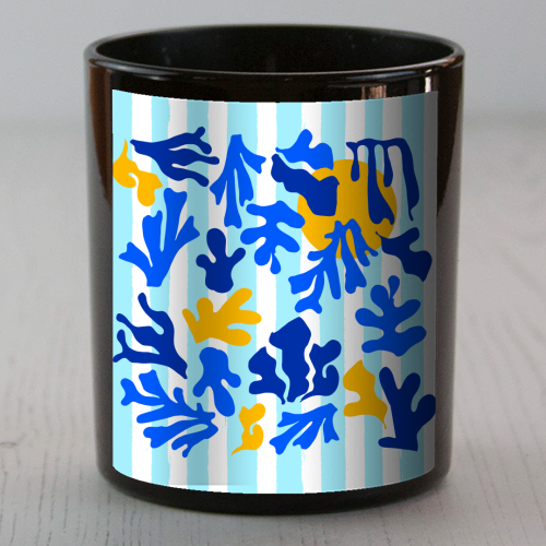 Blue Stripes and Matisse Coastal Sunset Illustration - scented candle by AbstraBotanica by Ezbie