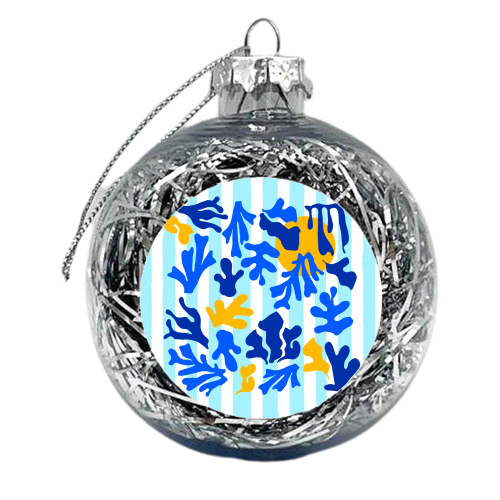 Blue Stripes and Matisse Coastal Sunset Illustration - xmas bauble by AbstraBotanica by Ezbie