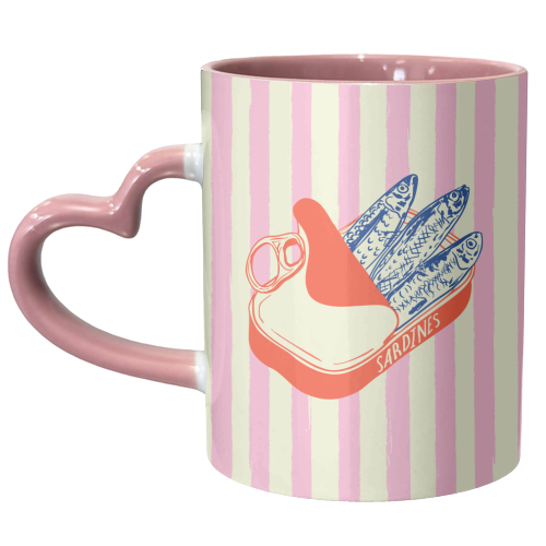 Sardines Tin Can Coastal Summer Pink Stripes - unique mug by EZbie