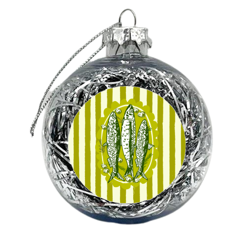 Sardines and Olives Mediterranean Seafood Coastal Art - xmas bauble by EZbie