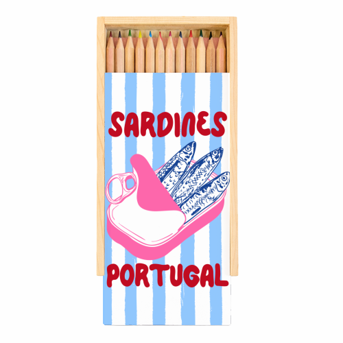 Sardines Portugal Coastal Stripes Mediterranean Summer - Coloured Pencils with Box by EZbie