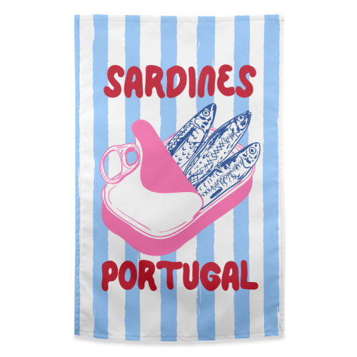 Sardines Portugal Coastal Stripes Mediterranean Summer - funny tea towel by EZbie