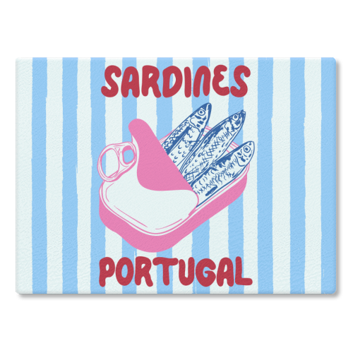 Sardines Portugal Coastal Stripes Mediterranean Summer - glass chopping board by EZbie