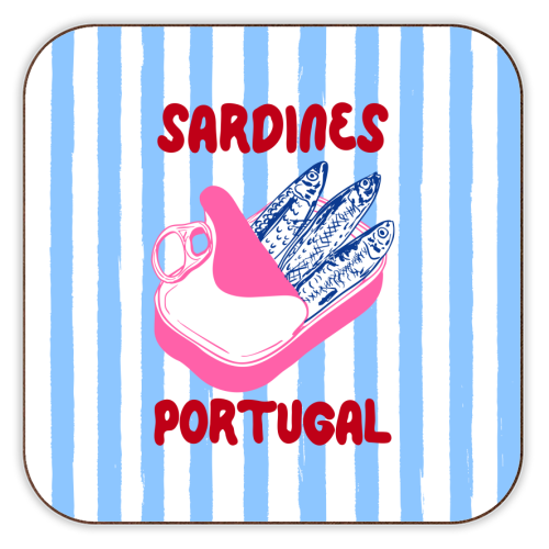 Sardines Portugal Coastal Stripes Mediterranean Summer - personalised beer coaster by EZbie