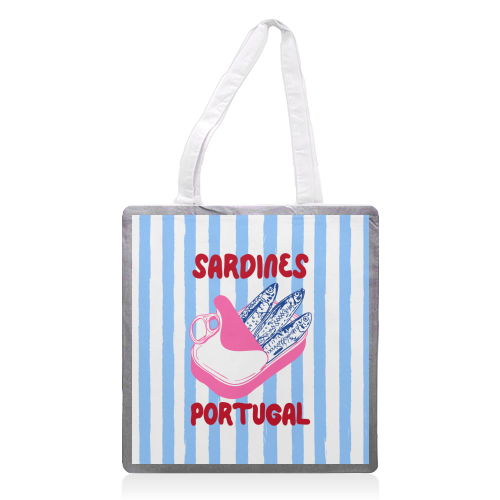 Sardines Portugal Coastal Stripes Mediterranean Summer - printed canvas tote bag by EZbie