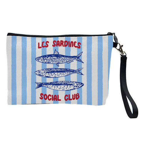 Sardines Social Club Blue Stripes Coastal Illustration - pretty makeup bag by EZbie