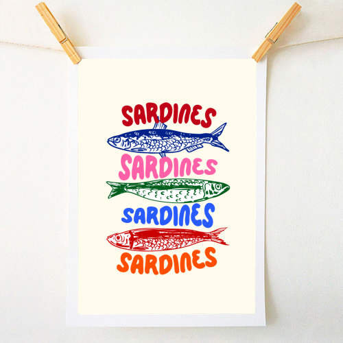 Colorful Sardines Illustration Coastal Mediterranean Seafood - A1 - A4 art print by EZbie