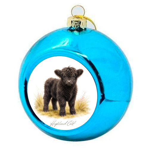 Black Highland Calf - colourful christmas bauble by Wildling Studio