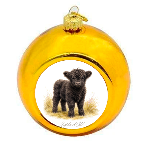 Black Highland Calf - colourful christmas bauble by Wildling Studio