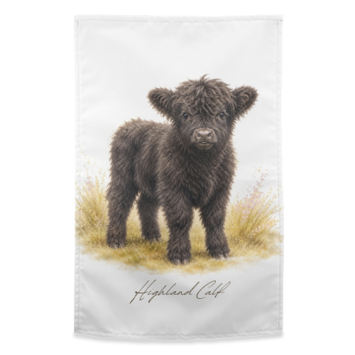 Black Highland Calf - funny tea towel by Wildling Studio