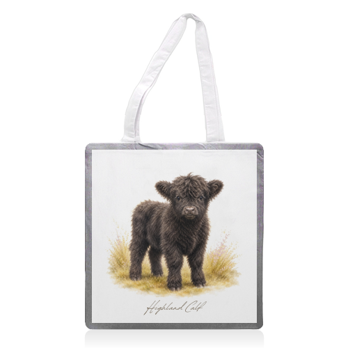 Black Highland Calf - printed canvas tote bag by Wildling Studio