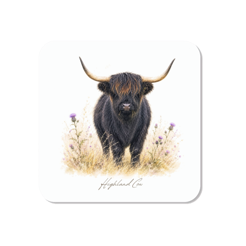 Black Highland Cow with thistles. - Magnet by Wildling Studio