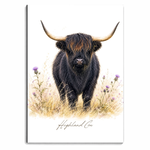 Black Highland Cow with thistles. - personalised A4, A5, A6 notebook by Wildling Studio
