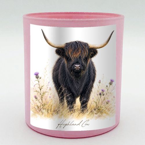 Black Highland Cow with thistles. - scented candle by Wildling Studio