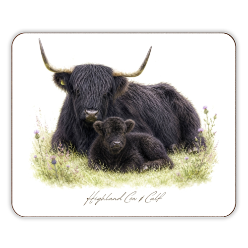 Black Highland Cow and calf - designer placemat by Wildling Studio