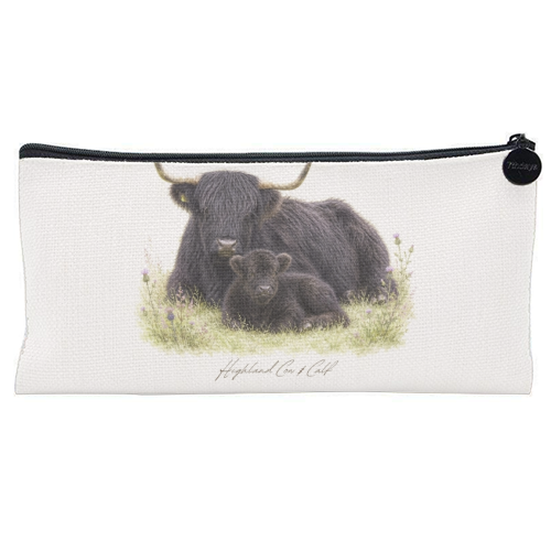 Black Highland Cow and calf - flat pencil case by Wildling Studio