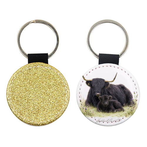 Black Highland Cow and calf - keyring by Wildling Studio