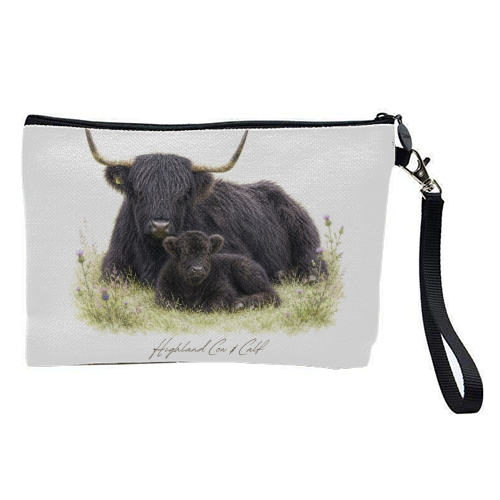Black Highland Cow and calf - pretty makeup bag by Wildling Studio