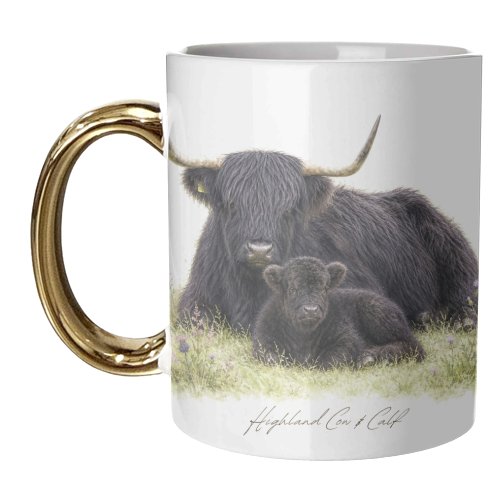 Black Highland Cow and calf - unique mug by Wildling Studio