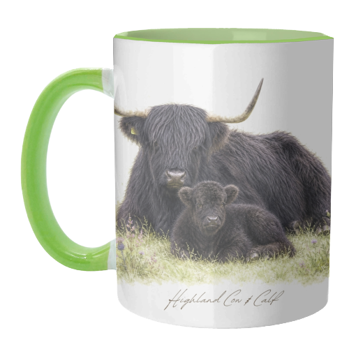 Black Highland Cow and calf - unique mug by Wildling Studio