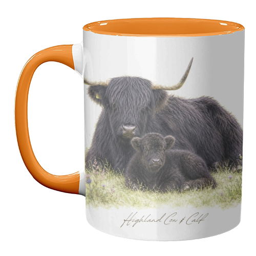 Black Highland Cow and calf - unique mug by Wildling Studio