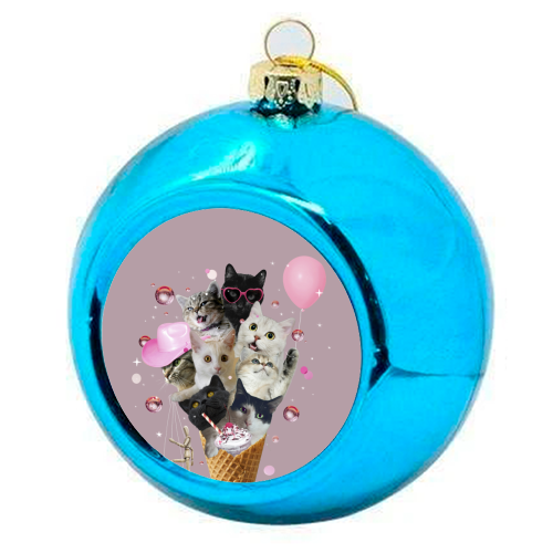 Quirky Cat Ice Cream Cone - colourful christmas bauble by Ania Wieclaw