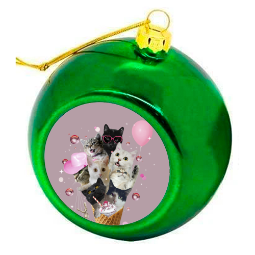 Quirky Cat Ice Cream Cone - colourful christmas bauble by Ania Wieclaw