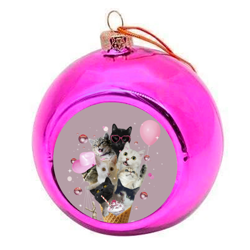 Quirky Cat Ice Cream Cone - colourful christmas bauble by Ania Wieclaw