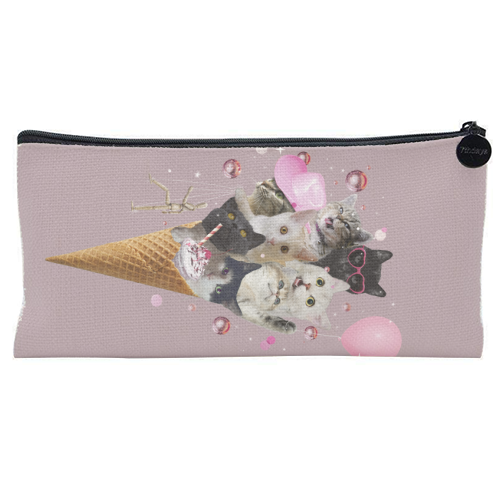 Quirky Cat Ice Cream Cone - flat pencil case by Ania Wieclaw