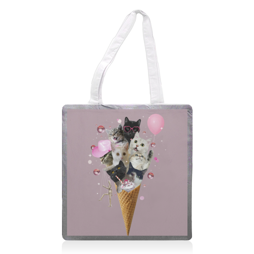 Quirky Cat Ice Cream Cone - printed canvas tote bag by Ania Wieclaw