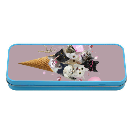 Quirky Cat Ice Cream Cone - tin pencil case by Ania Wieclaw