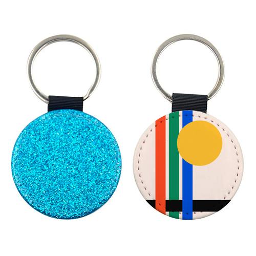 80s Bauhaus Colorful Sunset Minimalist Geometric Art - keyring by AbstraBotanica by Ezbie