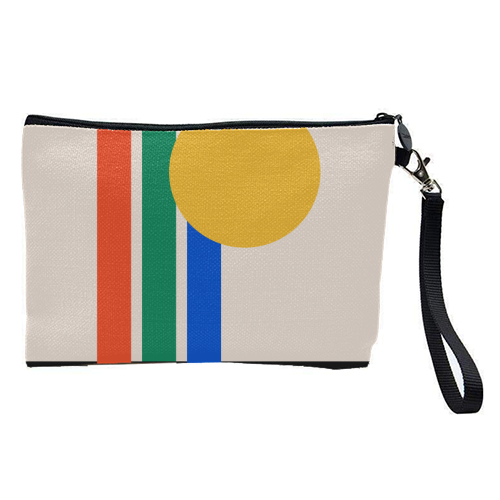 80s Bauhaus Colorful Sunset Minimalist Geometric Art - pretty makeup bag by AbstraBotanica by Ezbie