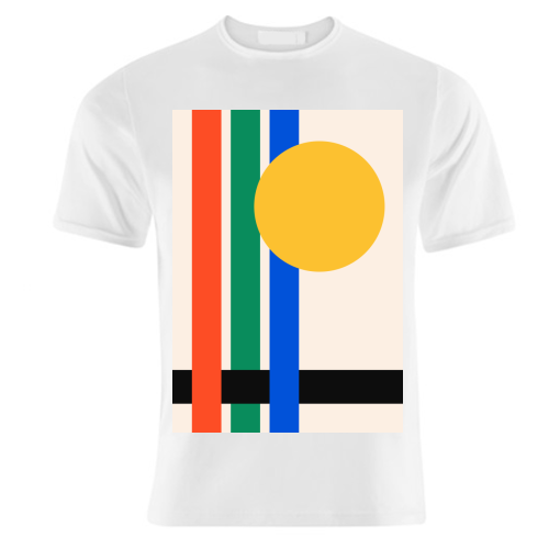 80s Bauhaus Colorful Sunset Minimalist Geometric Art - unique t shirt by AbstraBotanica by Ezbie