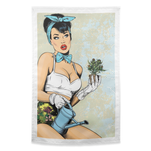 Garden Glamour Gir - funny tea towel by DejaReve