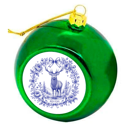 Red Stag Toile - colourful christmas bauble by Lilly Rose