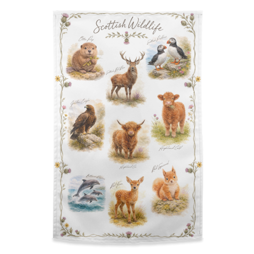 Scottish Wildlife - funny tea towel by Wildling Studio