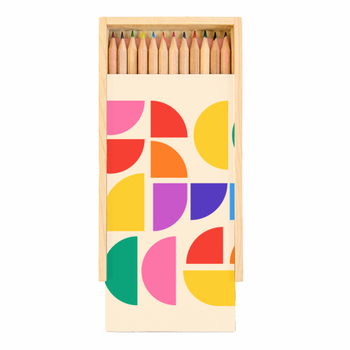 Colorful Pride Rainbow Bauhaus Inspired Geometric Abstract Composition - Coloured Pencils with Box by AbstraBotanica by Ezbie