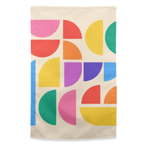 Colorful Pride Rainbow Bauhaus Inspired Geometric Abstract Composition - funny tea towel by AbstraBotanica by Ezbie