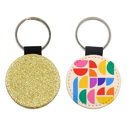 Colorful Pride Rainbow Bauhaus Inspired Geometric Abstract Composition - keyring by AbstraBotanica by Ezbie