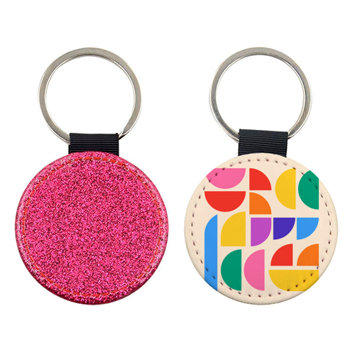 Colorful Pride Rainbow Bauhaus Inspired Geometric Abstract Composition - keyring by AbstraBotanica by Ezbie