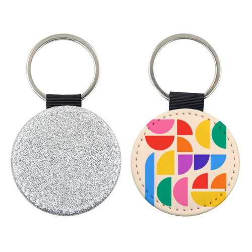Colorful Pride Rainbow Bauhaus Inspired Geometric Abstract Composition - keyring by AbstraBotanica by Ezbie