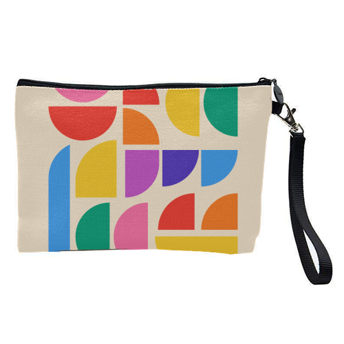 Colorful Pride Rainbow Bauhaus Inspired Geometric Abstract Composition - pretty makeup bag by AbstraBotanica by Ezbie