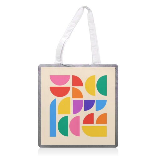 Colorful Pride Rainbow Bauhaus Inspired Geometric Abstract Composition - printed canvas tote bag by AbstraBotanica by Ezbie