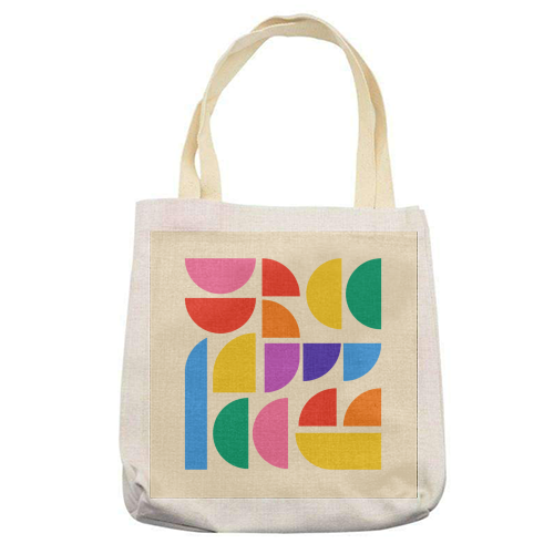 Colorful Pride Rainbow Bauhaus Inspired Geometric Abstract Composition - printed canvas tote bag by AbstraBotanica by Ezbie