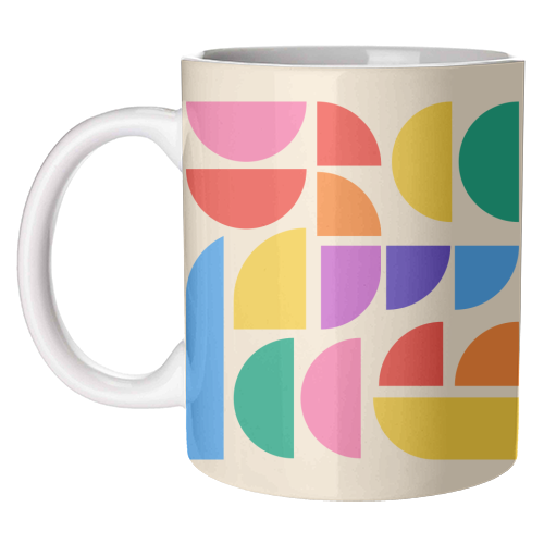 Colorful Pride Rainbow Bauhaus Inspired Geometric Abstract Composition - unique mug by AbstraBotanica by Ezbie
