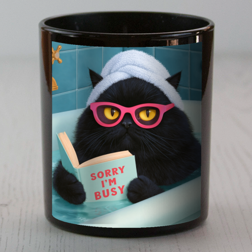Black cat reading in bath - scented candle by DejaReve